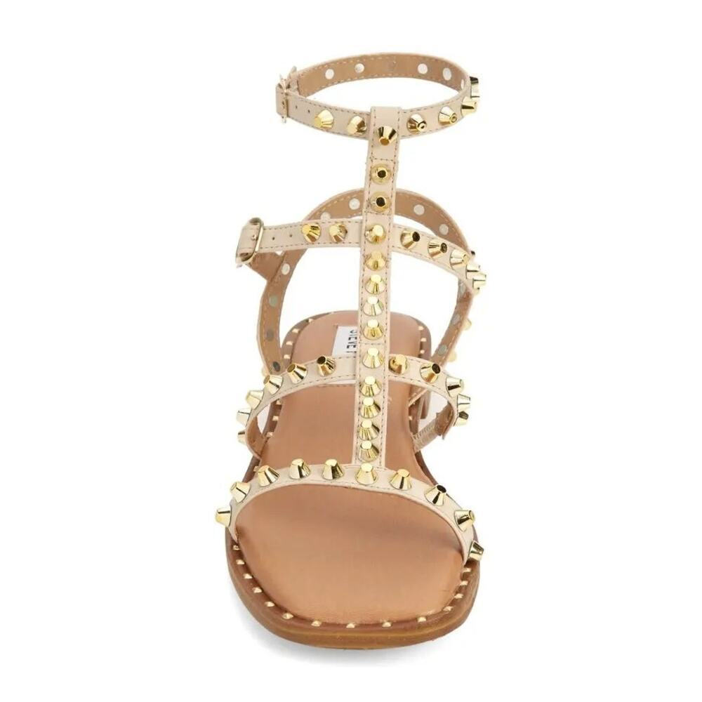 Steve Madden Women's Cream Sunnie Studded Gladiator Flat Sandals Size 8